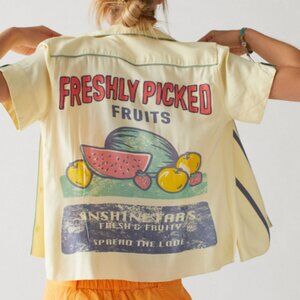 Vintage Style Short Sleeve Petrol Souvenir Button-Down Shirt
